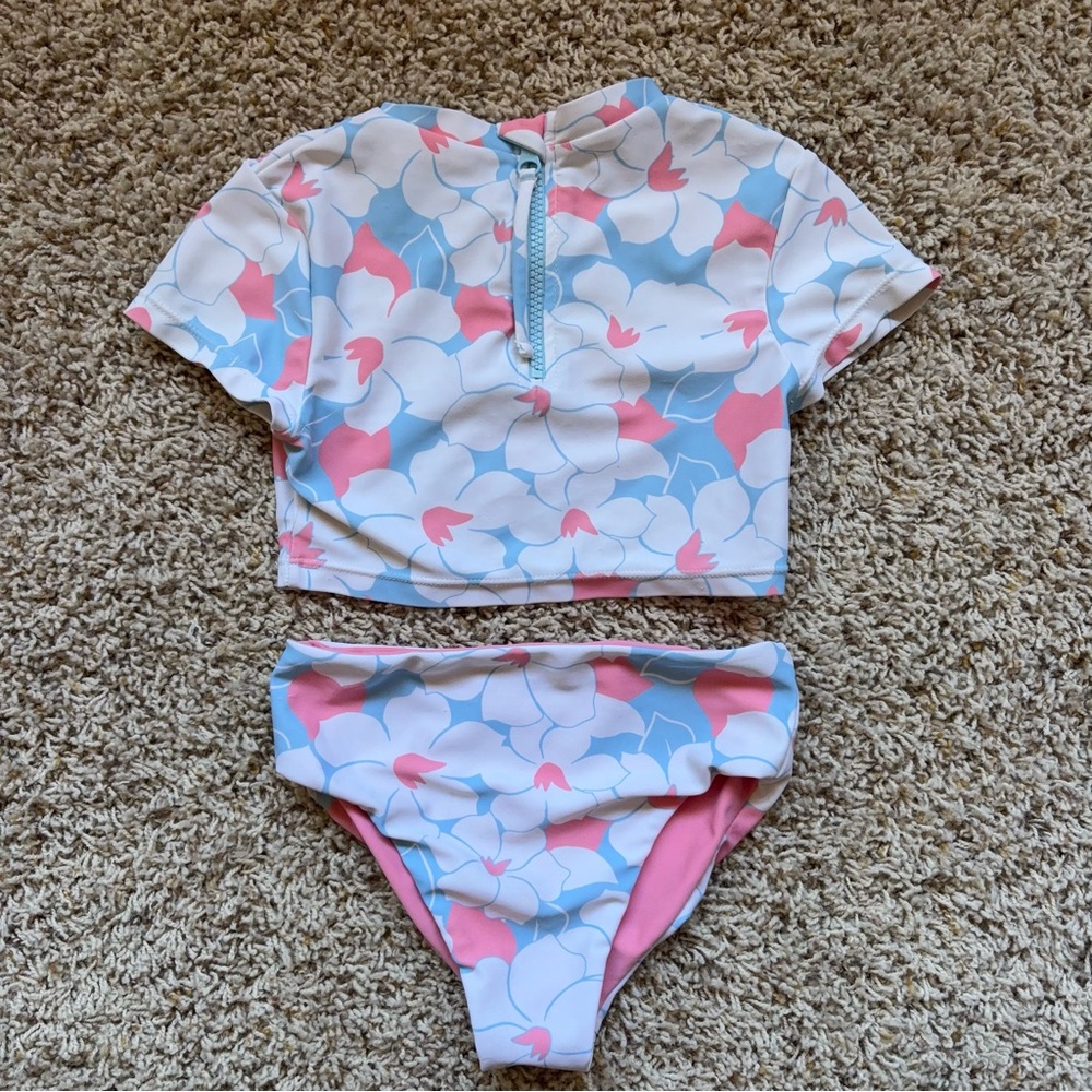 Feather 4 Arrow Floral Swim Set/Bikini Pink and Blue 4T